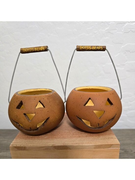 Boyds Bears Other - Vintage Boyds Bears Mini Halloween Jack-O-Lantern Pail Buckets Set/2